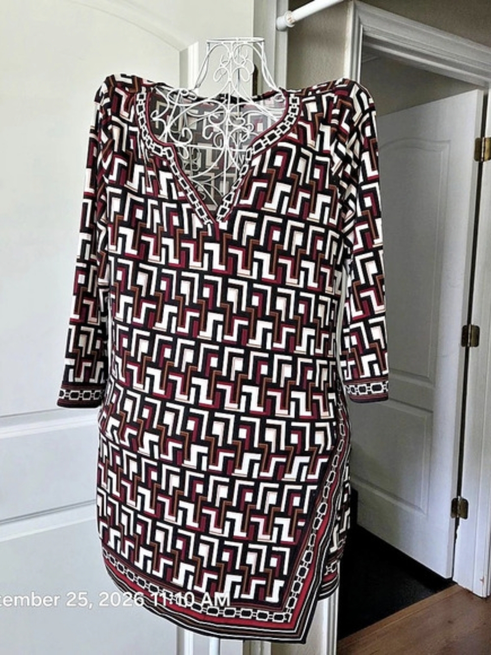White House Black Market Geometric Mini Dress in Black & Red Size XL